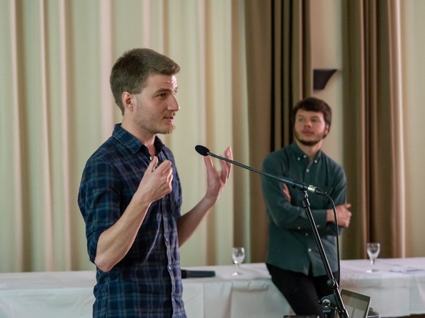 Armand Blondiaux and Sebastian Samer during their symposium at the LIN Retreat 2019 in Luisenthal.